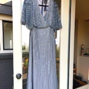 NEW Adrianna Papell Embellished Mesh Gown in Silver [SZ 4 Petite ]